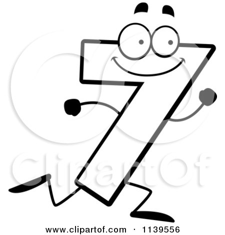 Cartoon Clipart Of A Black And White Running Number Seven - Vector Outlined Coloring Page by Cory Thoman