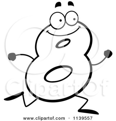 Cartoon Clipart Of A Black And White Running Number Eight - Vector Outlined Coloring Page by Cory Thoman