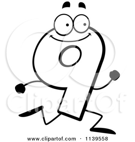 Cartoon Clipart Of A Black And White Running Number Nine - Vector Outlined Coloring Page by Cory Thoman