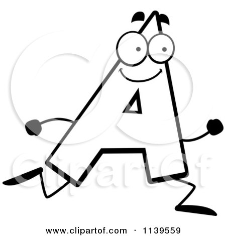 Cartoon Clipart Of A Black And White Running Letter A - Vector Outlined Coloring Page by Cory Thoman