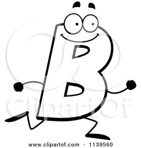 Cartoon Clipart Of A Black And White Running Letter B - Vector Outlined Coloring Page by Cory Thoman