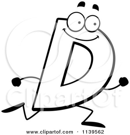 Cartoon Clipart Of A Black And White Running Letter D - Vector Outlined Coloring Page by Cory Thoman