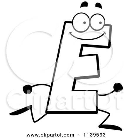 Cartoon Clipart Of A Black And White Running Letter E - Vector Outlined Coloring Page by Cory Thoman