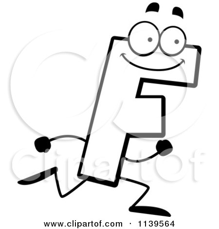 Cartoon Clipart Of A Black And White Running Letter F - Vector Outlined Coloring Page by Cory Thoman