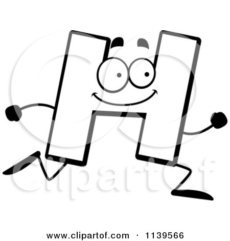 Cartoon Clipart Of A Black And White Running Letter H - Vector Outlined Coloring Page by Cory Thoman