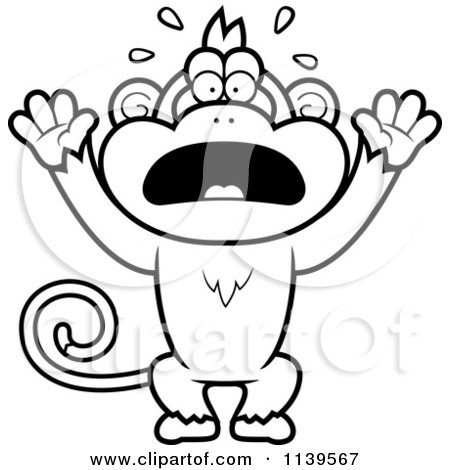 Cartoon Clipart Of A Black And White Panicking Monkey - Vector Outlined Coloring Page by Cory Thoman