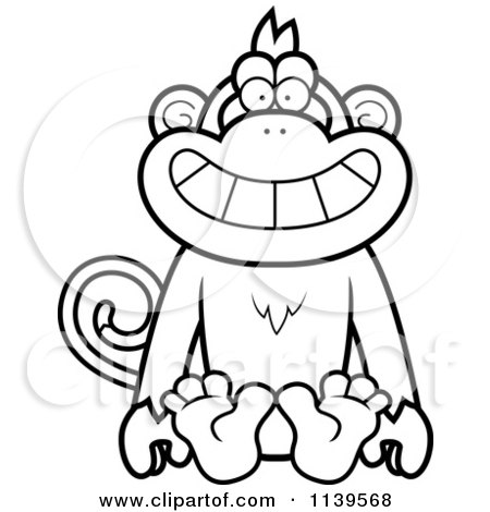 Cartoon Clipart Of A Black And White Sitting Monkey - Vector Outlined Coloring Page by Cory Thoman