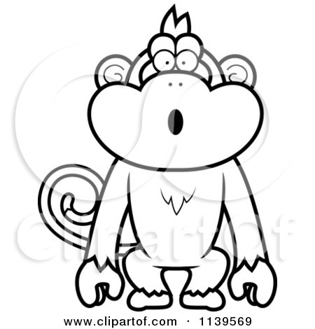 Cartoon Clipart Of A Black And White Surprised Monkey - Vector Outlined Coloring Page by Cory Thoman