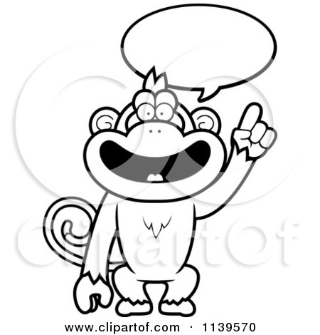 Cartoon Clipart Of A Black And White Smart Monkey Talking - Vector Outlined Coloring Page by Cory Thoman