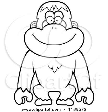 Cartoon Clipart Of A Black And White Happy Orangutan Monkey - Vector Outlined Coloring Page by Cory Thoman