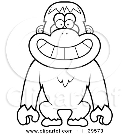 Cartoon Clipart Of A Black And White Smiling Orangutan Monkey - Vector Outlined Coloring Page by Cory Thoman