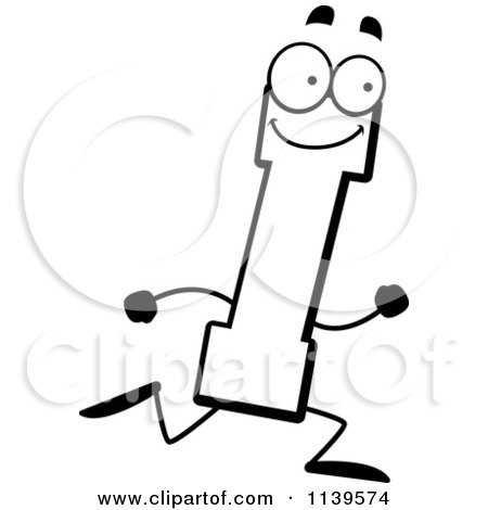 Cartoon Clipart Of A Black And White Running Letter I - Vector Outlined Coloring Page by Cory Thoman