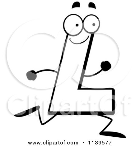 Cartoon Clipart Of A Black And White Running Letter L - Vector Outlined Coloring Page by Cory Thoman