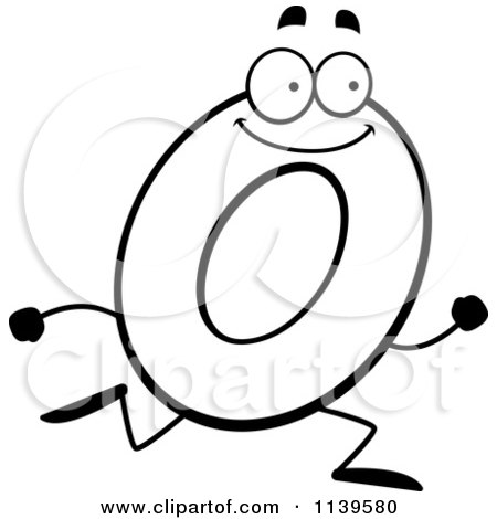 Cartoon Clipart Of A Black And White Running Letter O - Vector Outlined Coloring Page by Cory Thoman