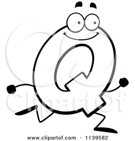 Cartoon Clipart Of A Black And White Running Letter Q - Vector Outlined Coloring Page by Cory Thoman