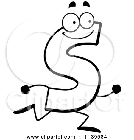 Cartoon Clipart Of A Black And White Running Letter S Vector