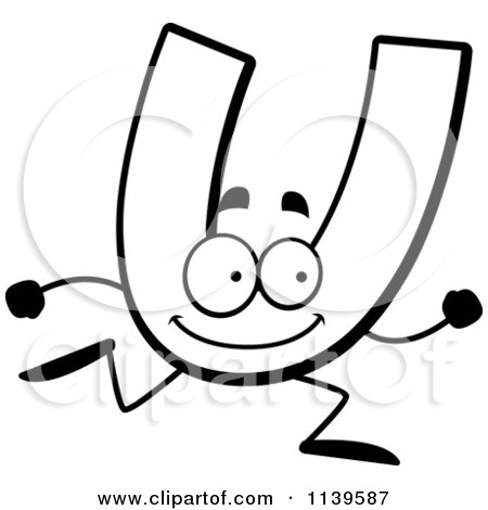 Cartoon Clipart Of A Black And White Running Letter U - Vector Outlined Coloring Page by Cory Thoman