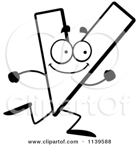 Cartoon Clipart Of A Black And White Running Letter V - Vector Outlined Coloring Page by Cory Thoman