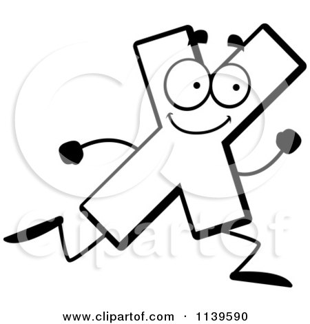 Cartoon Clipart Of A Black And White Running Letter X - Vector Outlined Coloring Page by Cory Thoman