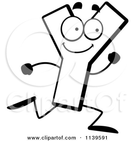 Cartoon Clipart Of A Black And White Running Letter Y - Vector Outlined Coloring Page by Cory Thoman