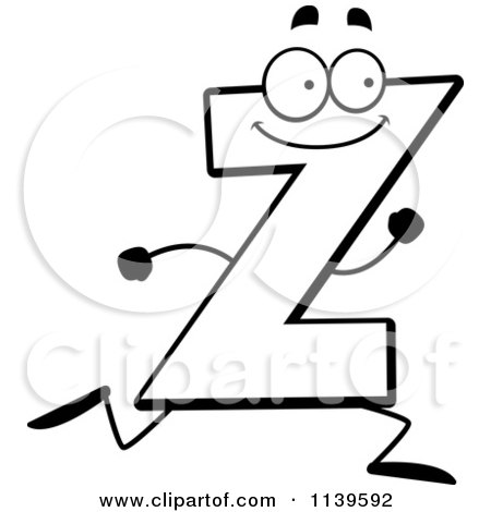 Cartoon Clipart Of A Black And White Running Letter Z - Vector Outlined Coloring Page by Cory Thoman
