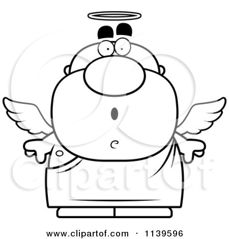 Cartoon Clipart Of A Black And White Shocked Angel Man - Vector Outlined Coloring Page by Cory Thoman