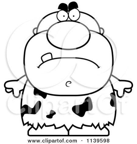 Cartoon Clipart Of A Black And White Mad Caveman - Vector Outlined Coloring Page by Cory Thoman