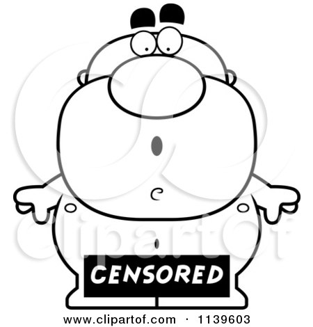 Cartoon Clipart Of A Black And White Censored Sign Over A Nude Man - Vector Outlined Coloring Page by Cory Thoman