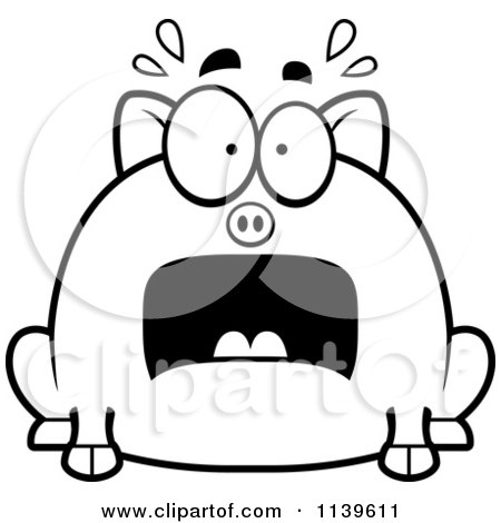Cartoon Clipart Of A Black And White Chubby Scared Pig - Vector Outlined Coloring Page by Cory Thoman