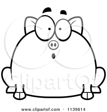 Cartoon Clipart Of A Black And White Chubby Surprised Pig - Vector Outlined Coloring Page by Cory Thoman