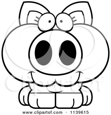 Cartoon Clipart Of A Black And White Cute Piglet - Vector Outlined Coloring Page by Cory Thoman