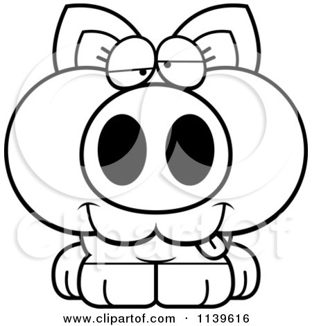 Cartoon Clipart Of A Black And White Drunk Piglet - Vector Outlined Coloring Page by Cory Thoman