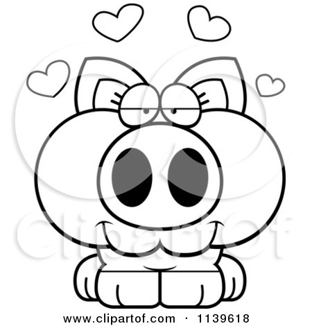 Cartoon Clipart Of A Black And White Piglet In Love - Vector Outlined Coloring Page by Cory Thoman