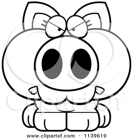 Cartoon Clipart Of A Black And White Angry Piglet - Vector Outlined Coloring Page by Cory Thoman