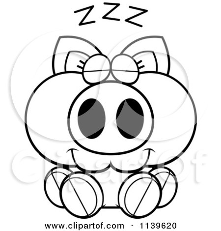 Cartoon Clipart Of A Black And White Sleeping Piglet - Vector Outlined Coloring Page by Cory Thoman