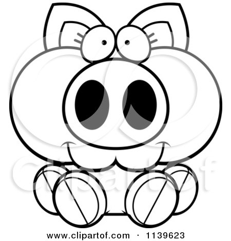 Cartoon Clipart Of A Black And White Piglet Sitting - Vector Outlined Coloring Page by Cory Thoman