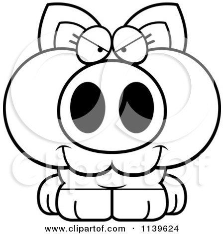 Cartoon Clipart Of A Black And White Sly Piglet - Vector Outlined Coloring Page by Cory Thoman