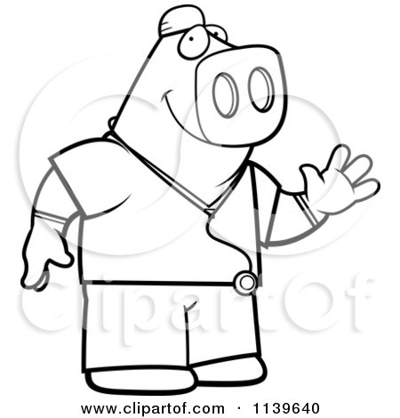 Cartoon Clipart Of A Black And White Pig Surgeon Doctor In Scrubs - Vector Outlined Coloring Page by Cory Thoman
