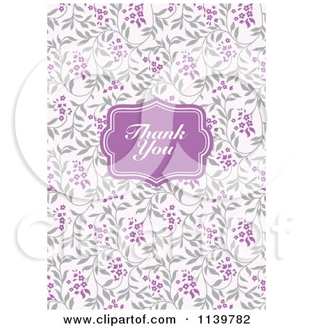 Clipart Of A Purple Thank You Frame Over Lilac Branches - Royalty Free Vector Illustration by BestVector