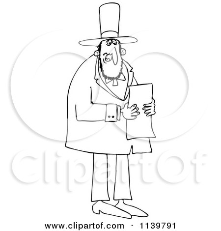 Cartoon Of Outlined Abraham Lincoln Reading A Letter - Royalty Free Vector Clipart by djart