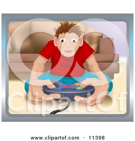 Man Playing a Video Game and Sitting on the Floor Clipart Illustration by AtStockIllustration