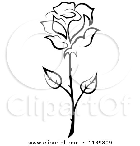 Clipart Of A Black And White Rose Flower 20 - Royalty Free Vector Illustration by Vector Tradition SM