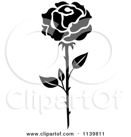 Clipart Of A Black And White Rose Flower 22 - Royalty Free Vector Illustration by Vector Tradition SM