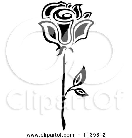 Clipart Of A Black And White Rose Flower 23 - Royalty Free Vector Illustration by Vector Tradition SM