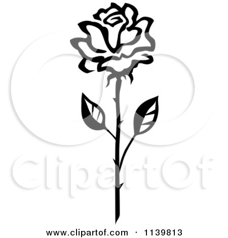 Clipart Of A Black And White Rose Flower 24 - Royalty Free Vector Illustration by Vector Tradition SM