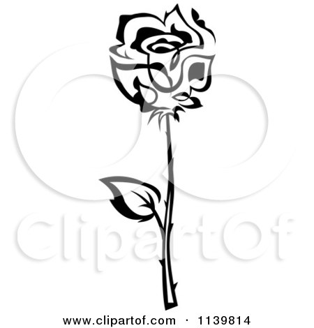 Clipart Of A Black And White Rose Flower 25 - Royalty Free Vector Illustration by Vector Tradition SM