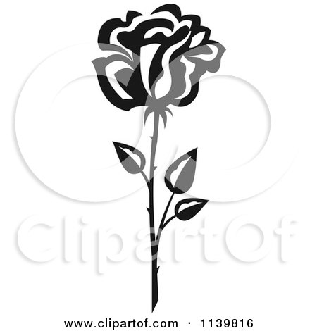 Clipart Of A Black And White Rose Flower 27 - Royalty Free Vector Illustration by Vector Tradition SM