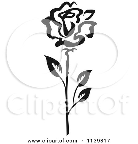 Clipart Of A Black And White Rose Flower 28 - Royalty Free Vector Illustration by Vector Tradition SM