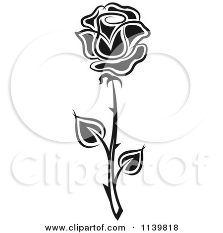 Clipart Of A Black And White Rose Flower 29 - Royalty Free Vector Illustration by Vector Tradition SM