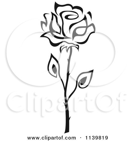 Clipart Of A Black And White Rose Flower 30 - Royalty Free Vector Illustration by Vector Tradition SM